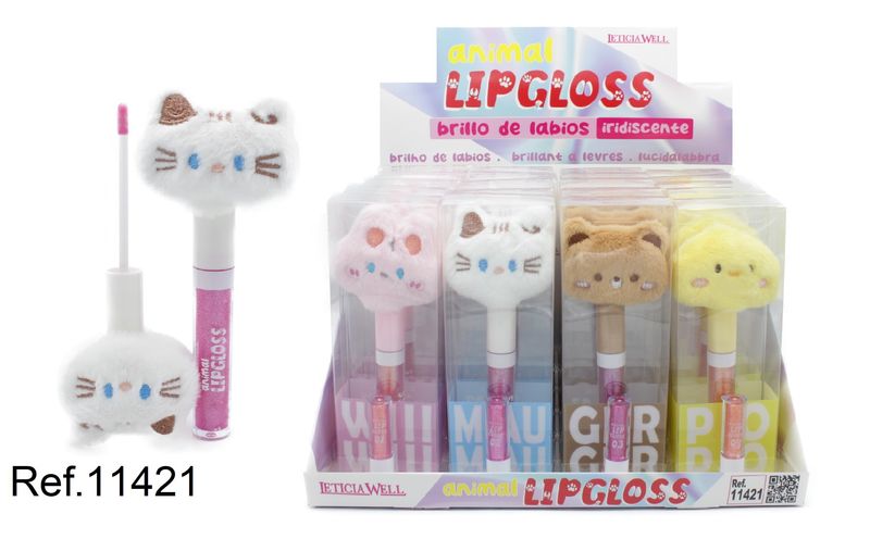 LIP GLOSS BRILLO PELUCHES ANIMALES - GATITO ROSA
